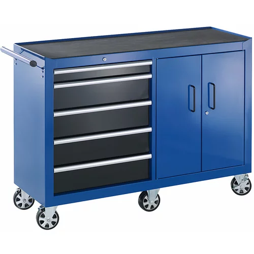  Delavniški voziček, VxŠxG 990 x 1324 x 458 mm, 5 predalov, 1 dvojna vrata, modre barve