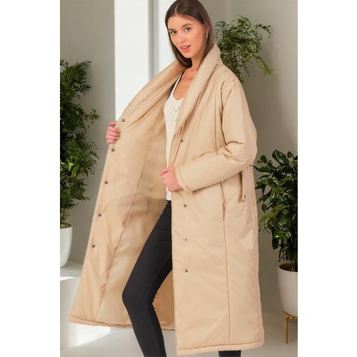 Dewberry Z6688 WOMEN&amp;#039;S COAT-PLAIN BEIGE Slike