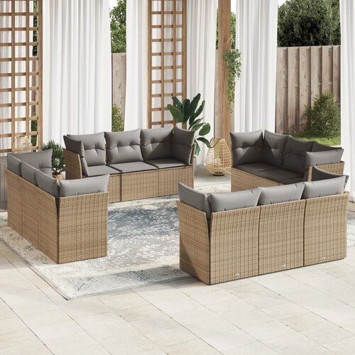 VidaXL 12-dijelni set vrtnih sofa od poliratana s jastucima bež Slike