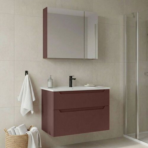 Hanah home Messina 85 v2 - 418 Matte Red Bathroom Cabinet With Sink &amp;amp; Mirror Set (2 Pieces) Slike