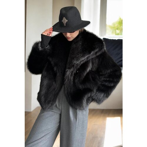 Dewberry 41151 Lined Faux Fur Jacket-BLACK Cene