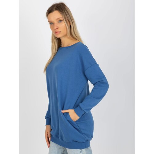Fashion Hunters Basic dark blue long sweatshirt with a round neckline Slike