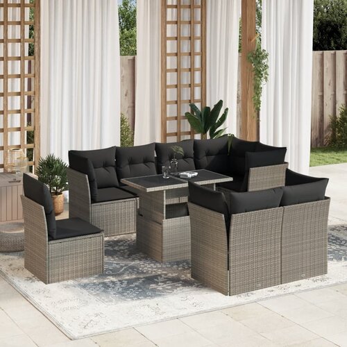 VidaXL 9-dijelni set vrtnih sofa od poliratana s jastucima svjetlosivi Slike
