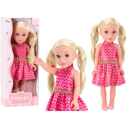 Lean Toys punčka, roza obleka, čop, blond lasje, velika lutka 46 cm Slike