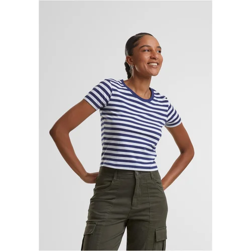 Urban Classics Women's short T-shirt with stripes white/navy blue