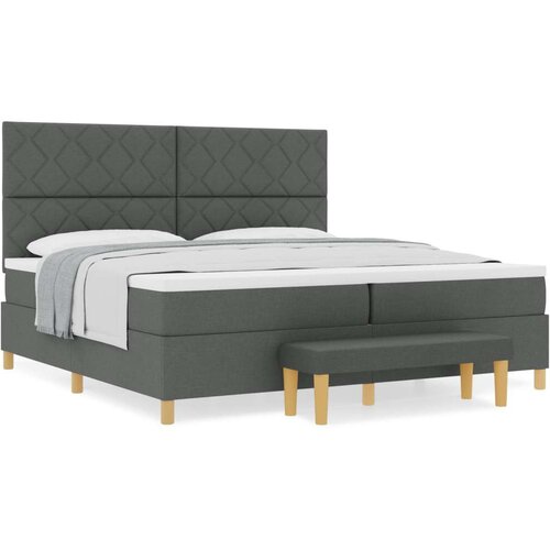 VidaXL Krevet s uzglavljem s madracem i klupom tamnosiva 200x200 cm Tkanina Slike