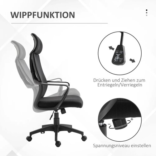  Uredska stolica stolica za pisanje s funkcijom ljuljanja podesiva visina s naslonom za glavu i lumbalnom potporom crna Slike