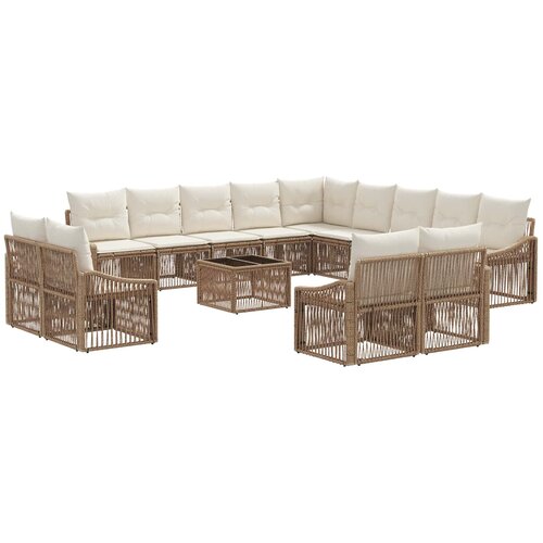 vidaXL Vrtna sedežna garnitura 14 pcs Bež poli ratan, (5000272516) Cene