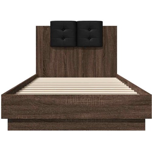  Okvir za krevet s uzglavljem i LED svjetlima boja smeđeg hrasta Smeđa 100 x 200 cm Slike