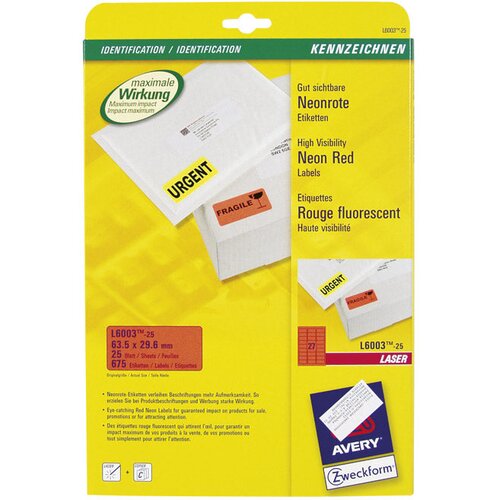  ETIKETE LK 63,5X29,6MM PK25L ZWECKFORM L6003-25 NEON CRVENE Cijene