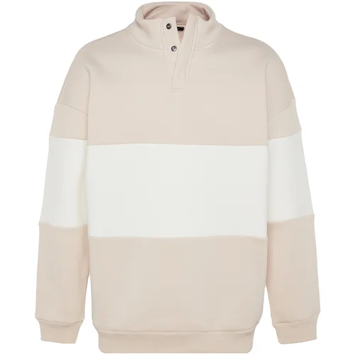 Trendyol Men's Beige Oversize Color Block Fleece Inner Sweatshirt