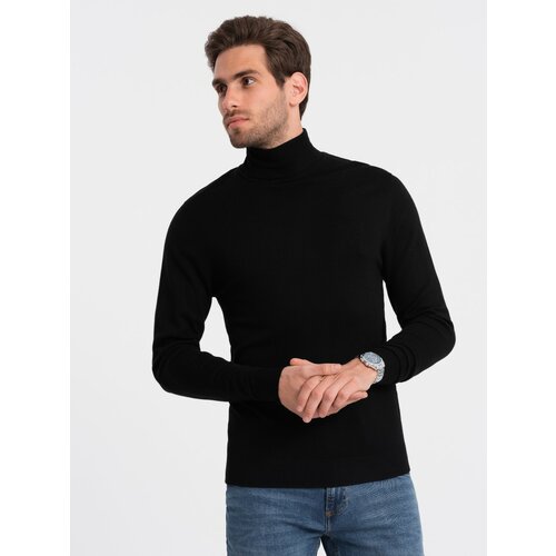 Ombre Men's knitted fitted turtleneck with viscose - black Slike