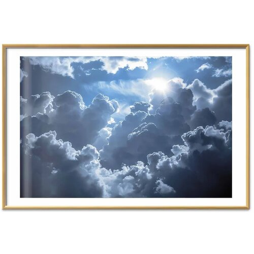  Plakat Lively Scene: The Sun Battling the Clouds 90x60 Zlatni okvir s margom Slike