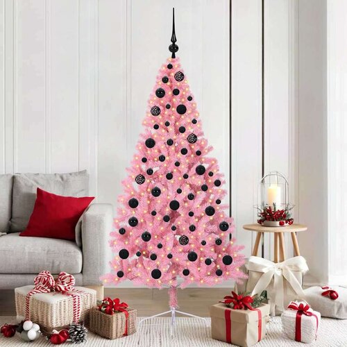 vidaXL Umjetna preddekorirana božićna jelka Roza 180 cm PVC Cene