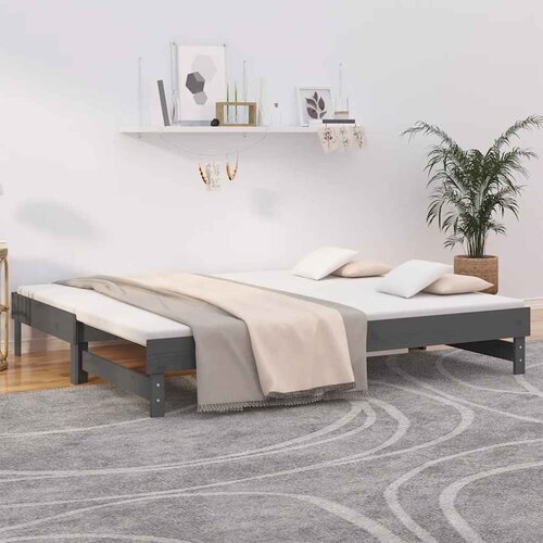  Dnevni ležaj na izvlačenje sivi 2x(80x200) cm masivna borovina Slike