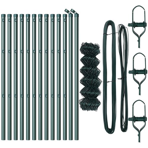 VidaXL Verižna ograja z 13 stebri 0,4x25 m Galvanizirano Jeklo Zelena Slike