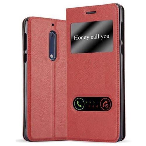 Cadorabo Ohi&scaron;je, združljivo z Nokia 5 2017 v žafranovo rdeča - Za&scaron;čitni ovitek z magnetnim zapiranjem, stoječo funkcijo in 2 okencema za gledanje, (20551256) Cene
