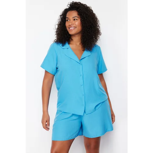 Trendyol Curve Saks Roder Woven Plus Size Pajama Set