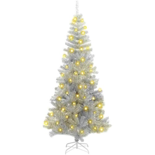 VidaXL Umetna božična drevesa z LED lučmi srebrna 180 cm PET Slike