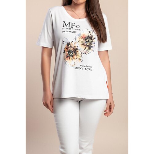 Fenzy Plus Size Kratka Majica S Potiskom, Bela Cene