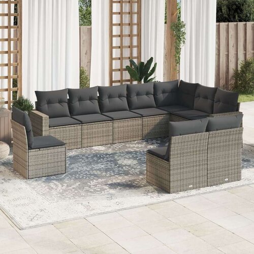vidaXL 10-dijelni set vrtnih sofa od poliratana s jastucima sivi Cijene