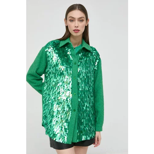 Pinko Košulja za žene, boja: zelena, relaxed, s klasičnim ovratnikom