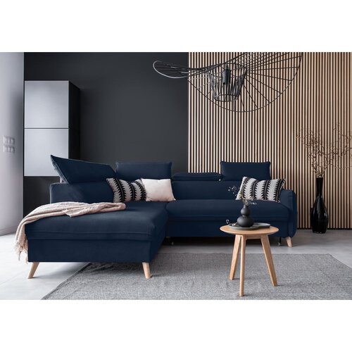 Miuform temno modra žametna raztegljiva kotna sedežna garnitura (levi kot) sweet harmony – Cene