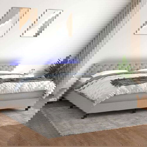  Box spring postelja z vzmetnico LED sv. siva 160x200 cm blago, (20937868) Cene