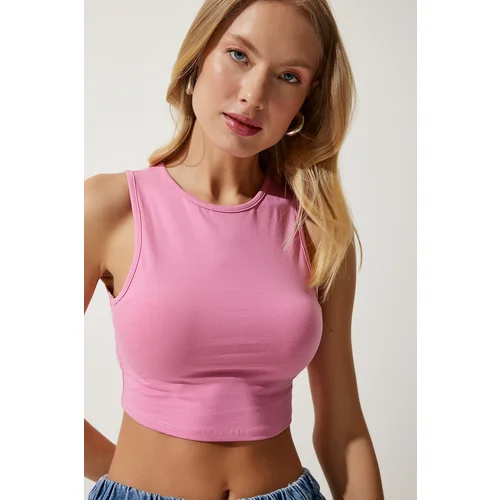  Women's Pink Barter Neck Crop Knitted Blouse