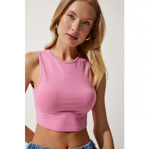 Happiness İstanbul Women's Pink Barter Neck Crop Knitted Blouse