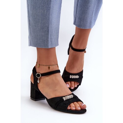 VINCEZA Women&amp;#039;s sandals in eco suede on a high heel with black decorations Narhi Slike