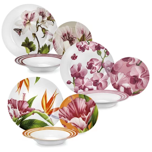 Fade 18-delni set krožnikov Blooming, porcelan