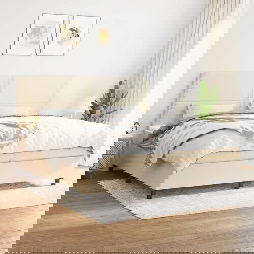 VidaXL Box spring postelja z vzmetnico krem 200x200 cm blago Slike