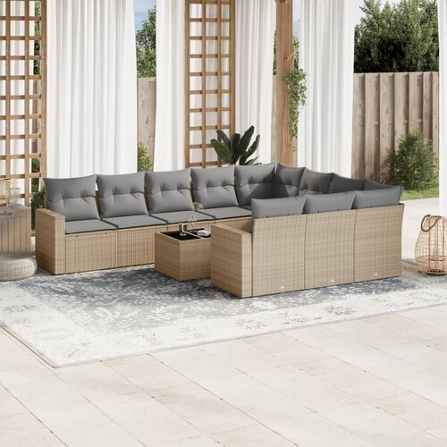vidaXL 11-dijelni set vrtnih sofa od poliratana s jastucima bež Cijene