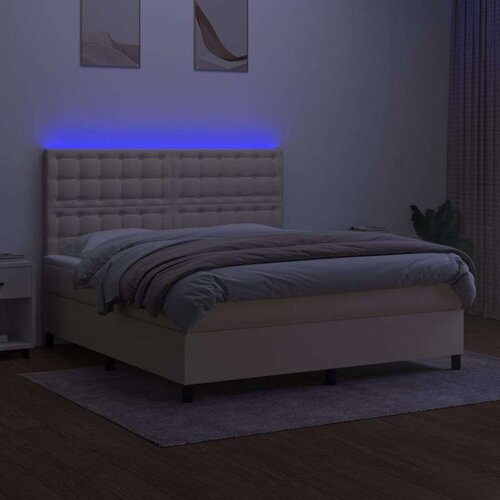  Krevet box spring s madracem LED krem 180x200 cm od tkanine Slike