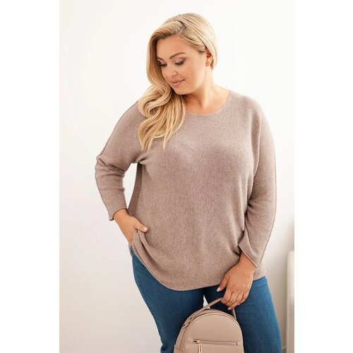 Kesi Włoski Plus size women&amp;#039;s sweater with a boat neckline fango Slike