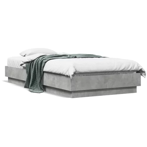  Okvir kreveta s LED svjetlima siva boja betona 75 x 190 cm