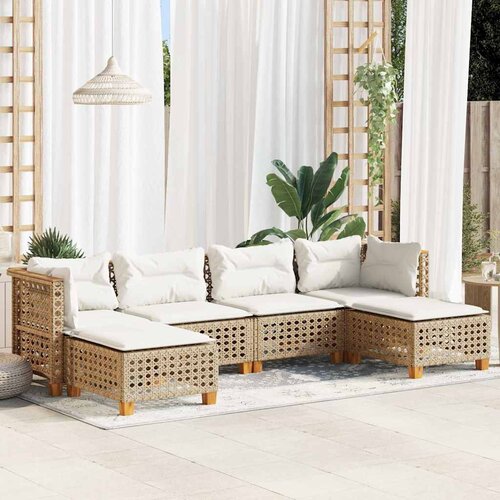  6-dijelni set vrtnih sofa s jastucima bež od poliratana 63.5 x 63.5 x 62 cm Cene
