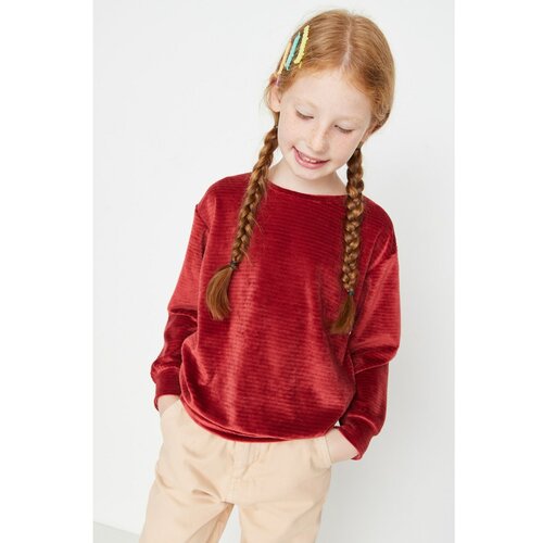 Trendyol Claret Red Velvet Girl Knitted Sweatshirt Cene