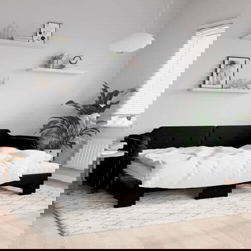  The Living Store Izvlečna dnevna postelja z vzmetnicami črna 100x200 cm blago - Izvlečna Dnevna Postelja, (21496737) Cene