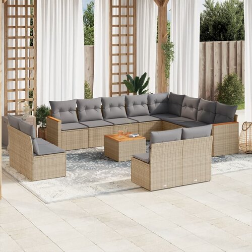 vidaXL 13-dijelni set vrtnih sofa s jastucima poliratan Bež Cijene