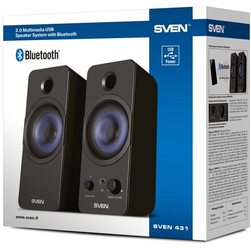 Sven 431 2.0 zvočniki za računalnik, črni, USB, izhodna moč 2x3W (RMS), Bluetooth Slike
