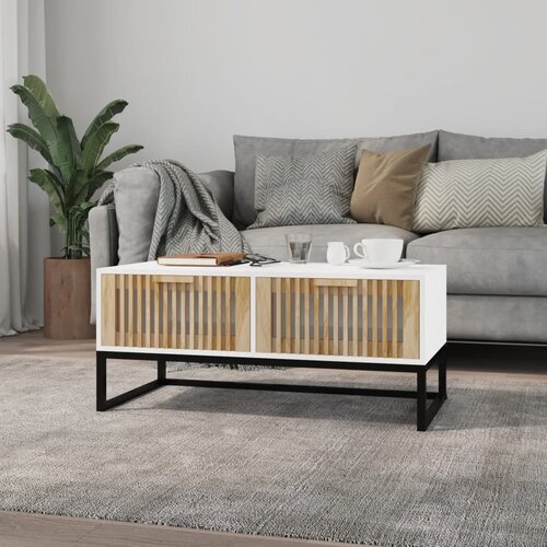 vidaXL Klubska mizica bela 80x40x35 cm inženirski les in železo Cene