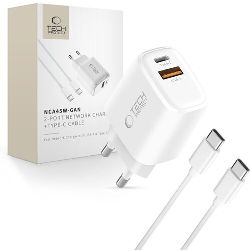 TECH-PROTECT 2-PORTNI PD POLNILEC 45W QC3.0 ZA TELEFONE IN PRENOSNIKE TYPE-C, (5000337484) Cene