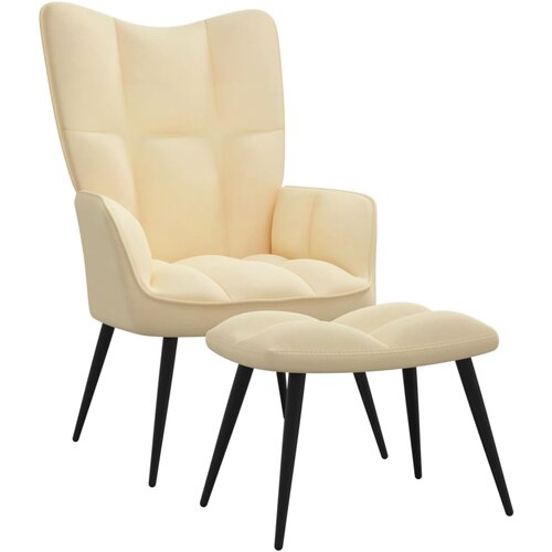 The Living Store Stol za sproščanje s stolčkom kremno bel žamet - Stol Za Sproščanje, (21419469) Cene