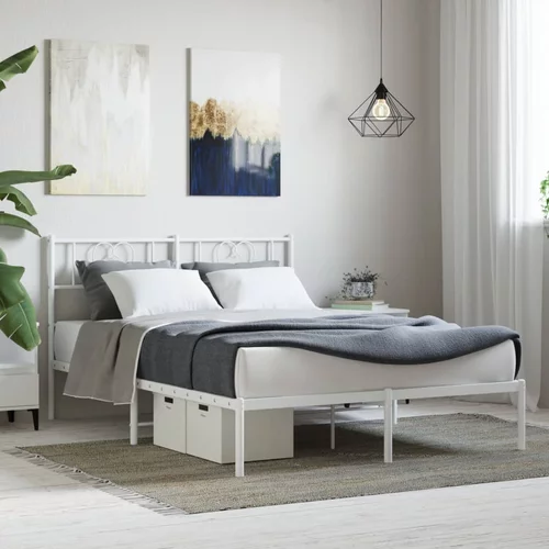 Metalni okvir za krevet s uzglavljem bijeli 120 x 190 cm