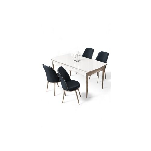 Hanah home Rasklopivi trpezarijski sto i stolice (5 delova) Nira White Chrome Anthracite Cene