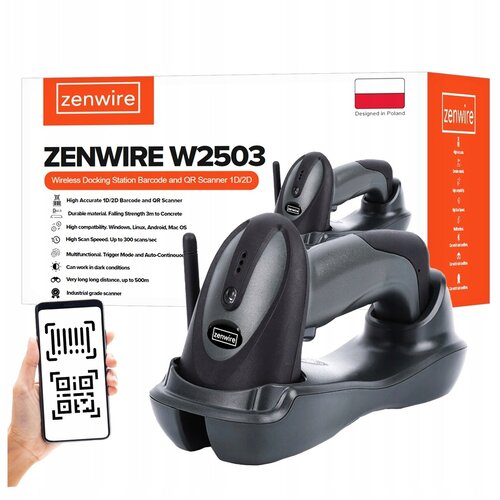 Zenwire W2503 brezžični bralnik črtne kode in QR (1D/2D CMOS) z dokom, 2,4 GHz do 500 m, USB Plug & Play, (5000194450) Cene