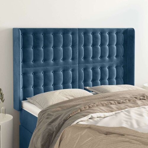  Vzglavje z u&amp;scaron;esi temno modro 147x16x118/128 cm žamet, (20952305) Slike