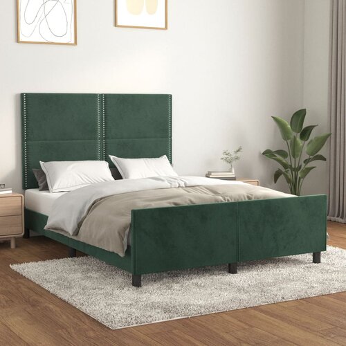  The Living Store Posteljni okvir z vzglavjem temno zelen 140x190 cm žamet - Posteljni Okvir Z Vzglavjem, (21444470) Slike